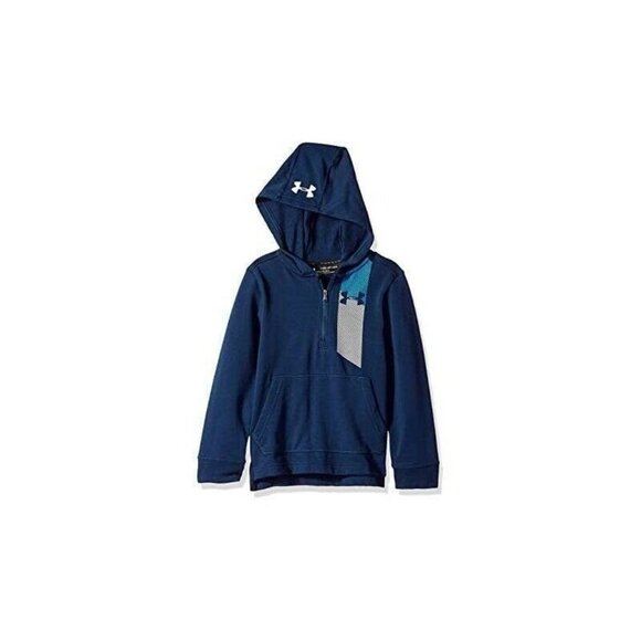 Under Armour Boys Size Small Blue Microthread Terry 1/2 Zip Hoodie Ultra Soft - Picture 4 of 5